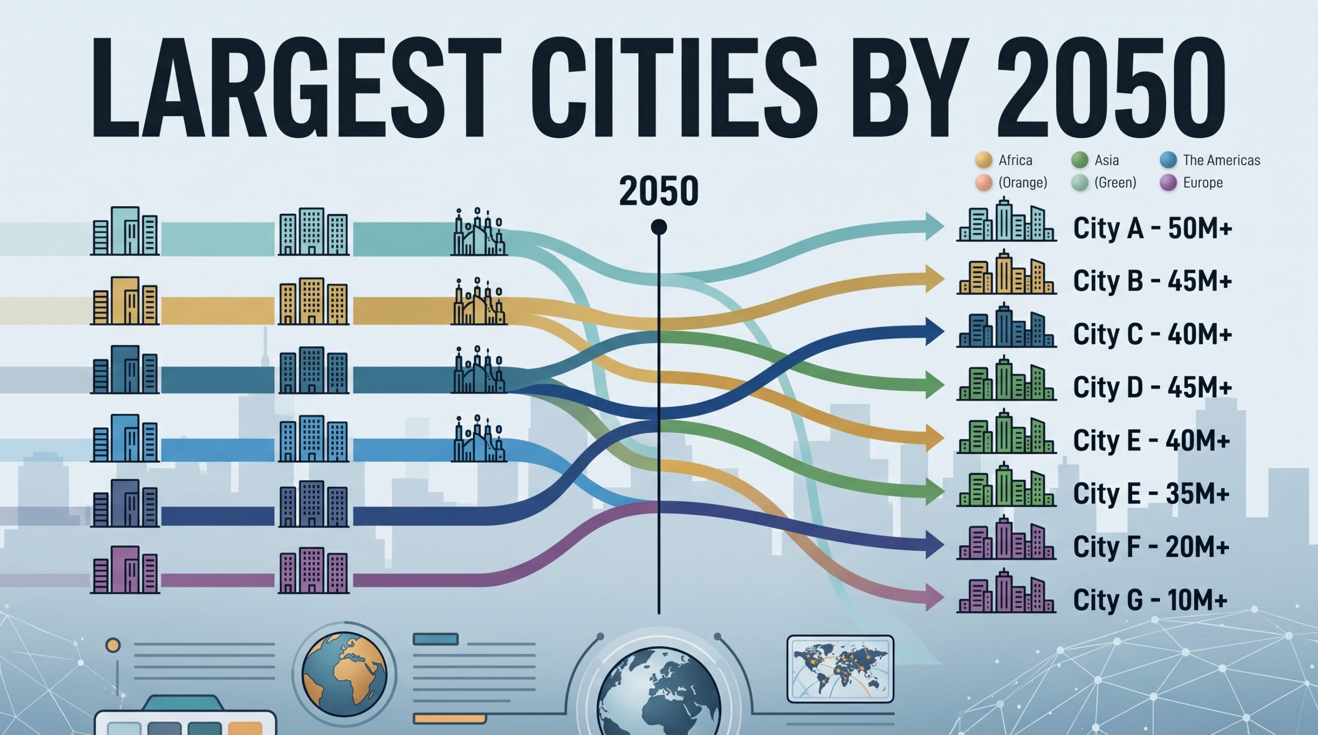 Emerging megacities FMCG retail trends infographic detailing world population shifts across Asia and Africa from 1950 to 2100.