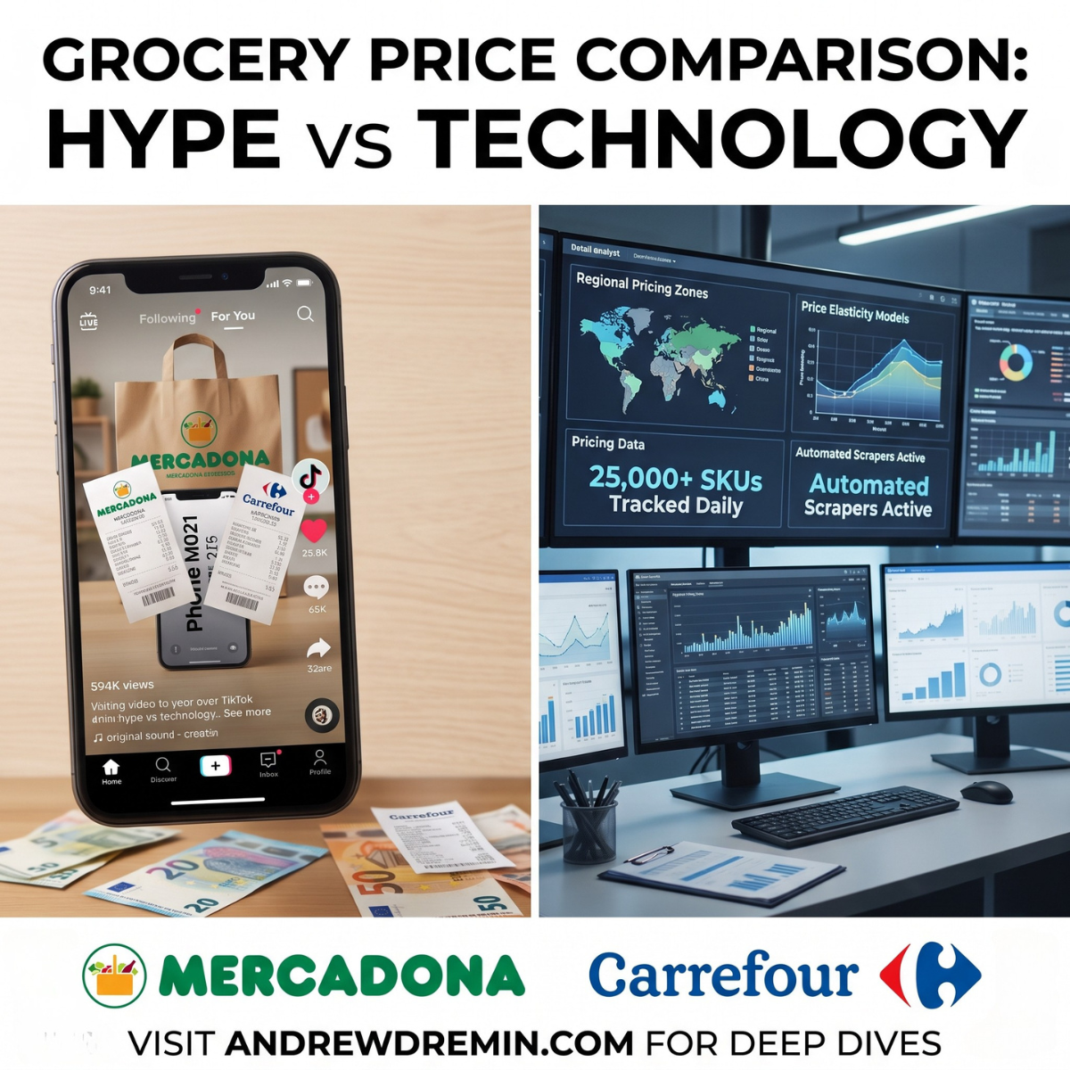 Spain grocery retail pricing trends 2026: social media receipt comparison versus retail price intelligence analytics.