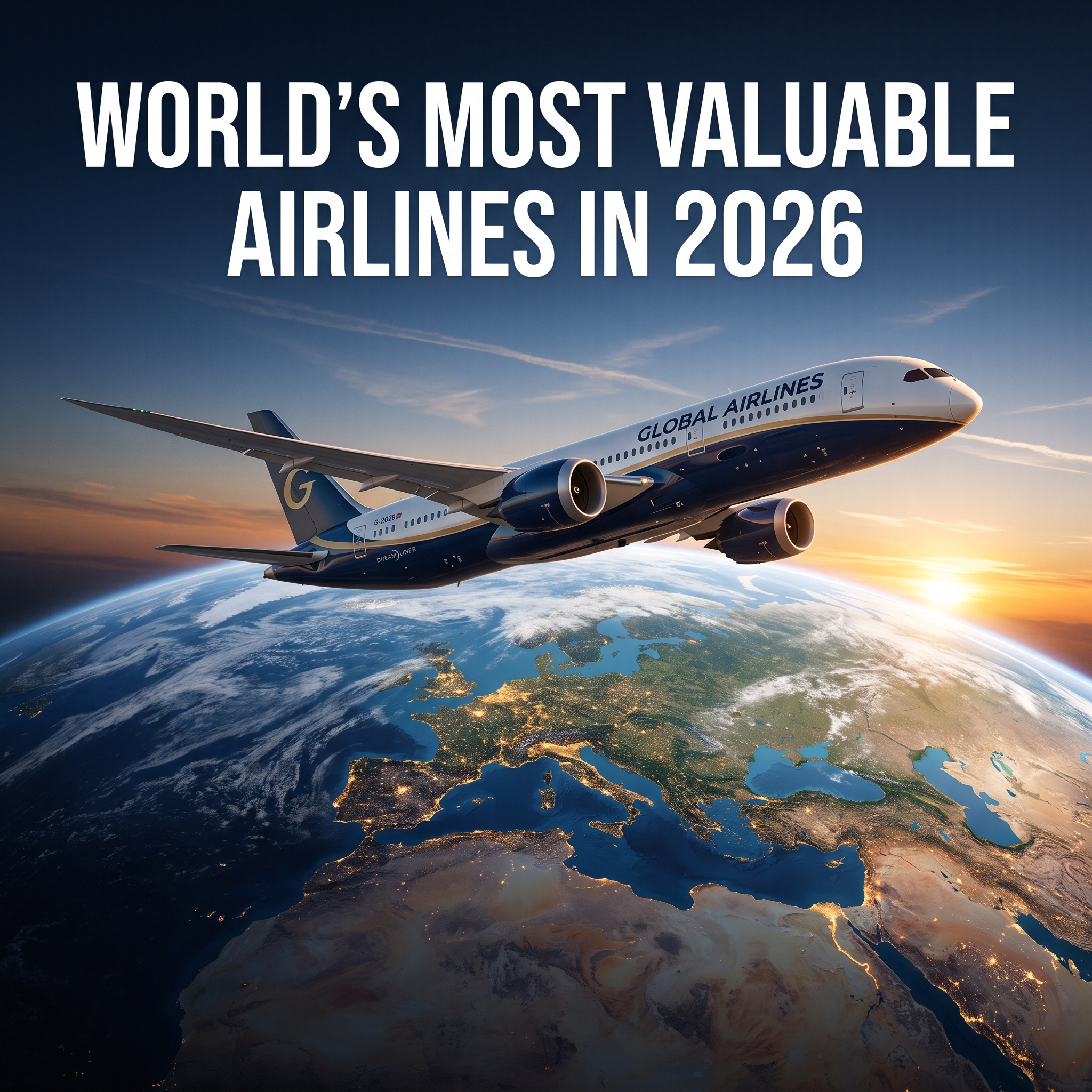 Global airline market cap 2026 data shows Delta ($58.5B) and Ryanair ($31.1B) dominating top valuations.