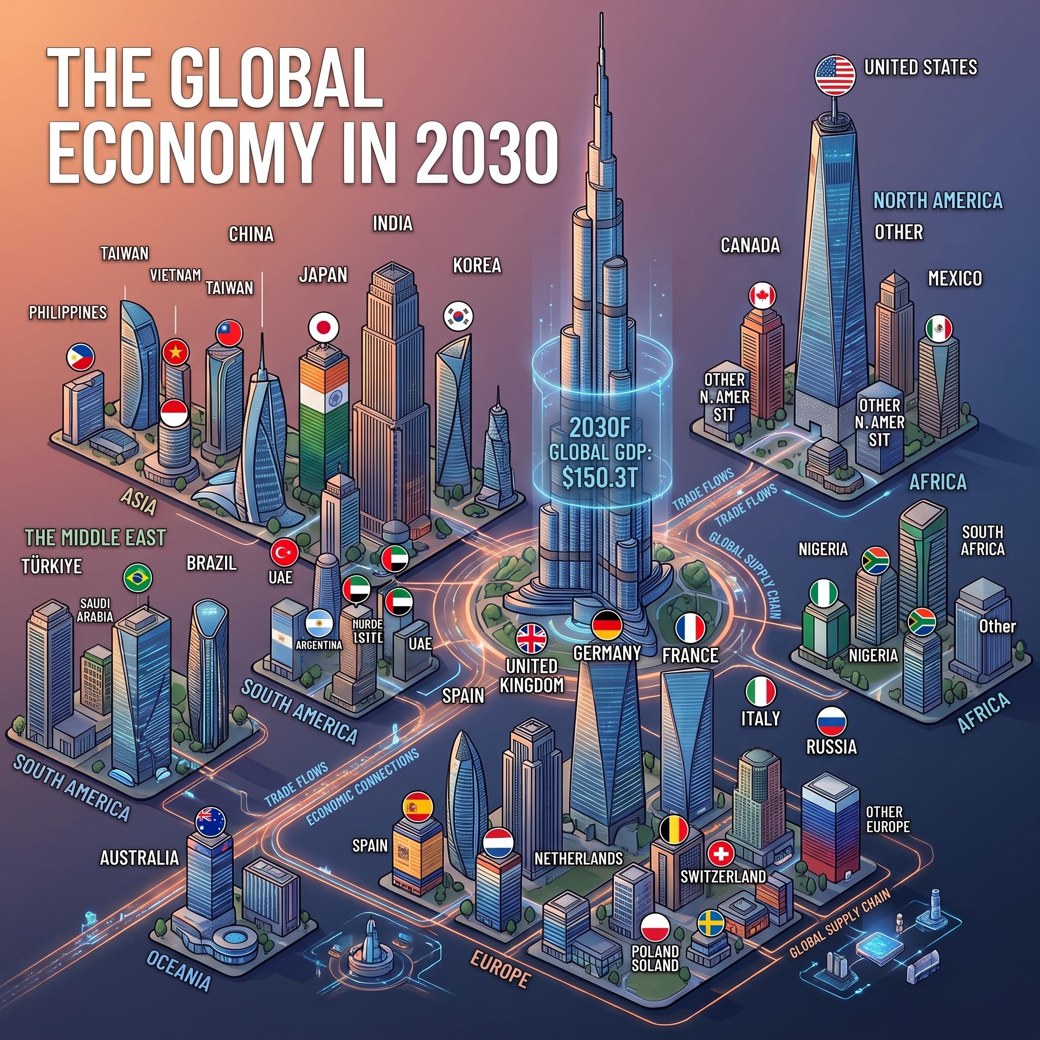 Global FMCG retail forecast 2030 visual comparing Germany and India nominal GDP shares at $6.2 trillion.